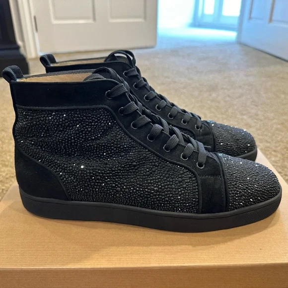 Louis Flat Veau Veau Velours/Stress.   Verson Navy,size 45 in men, Christian Louboutin Louis Flat Veau Velours/Strass Sneakers  main image 4
